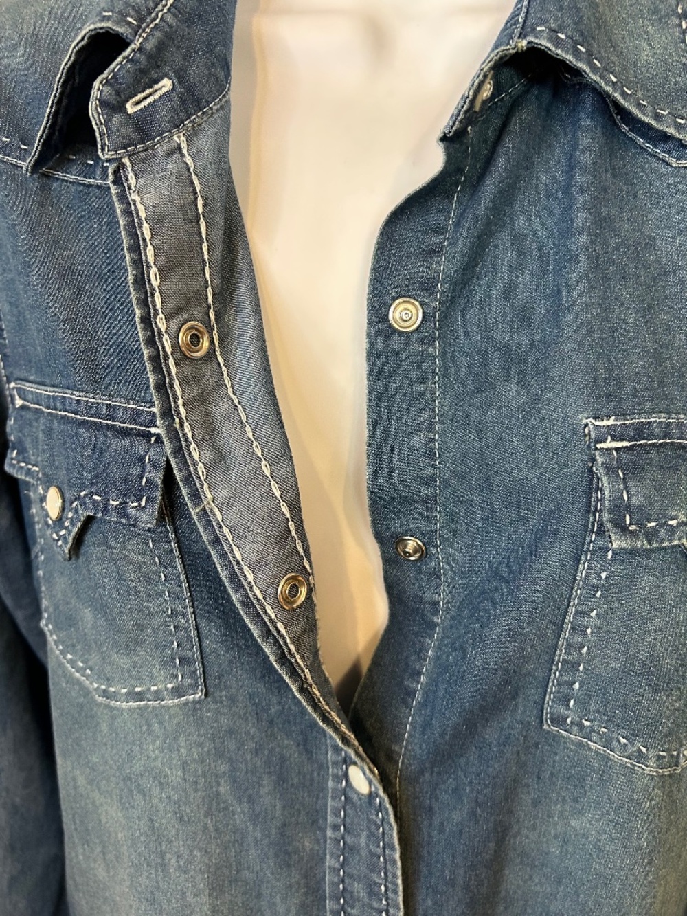 Cowgirl Justice Denim Shirt Dress S Western Pearl Snap Blue Jean Mini